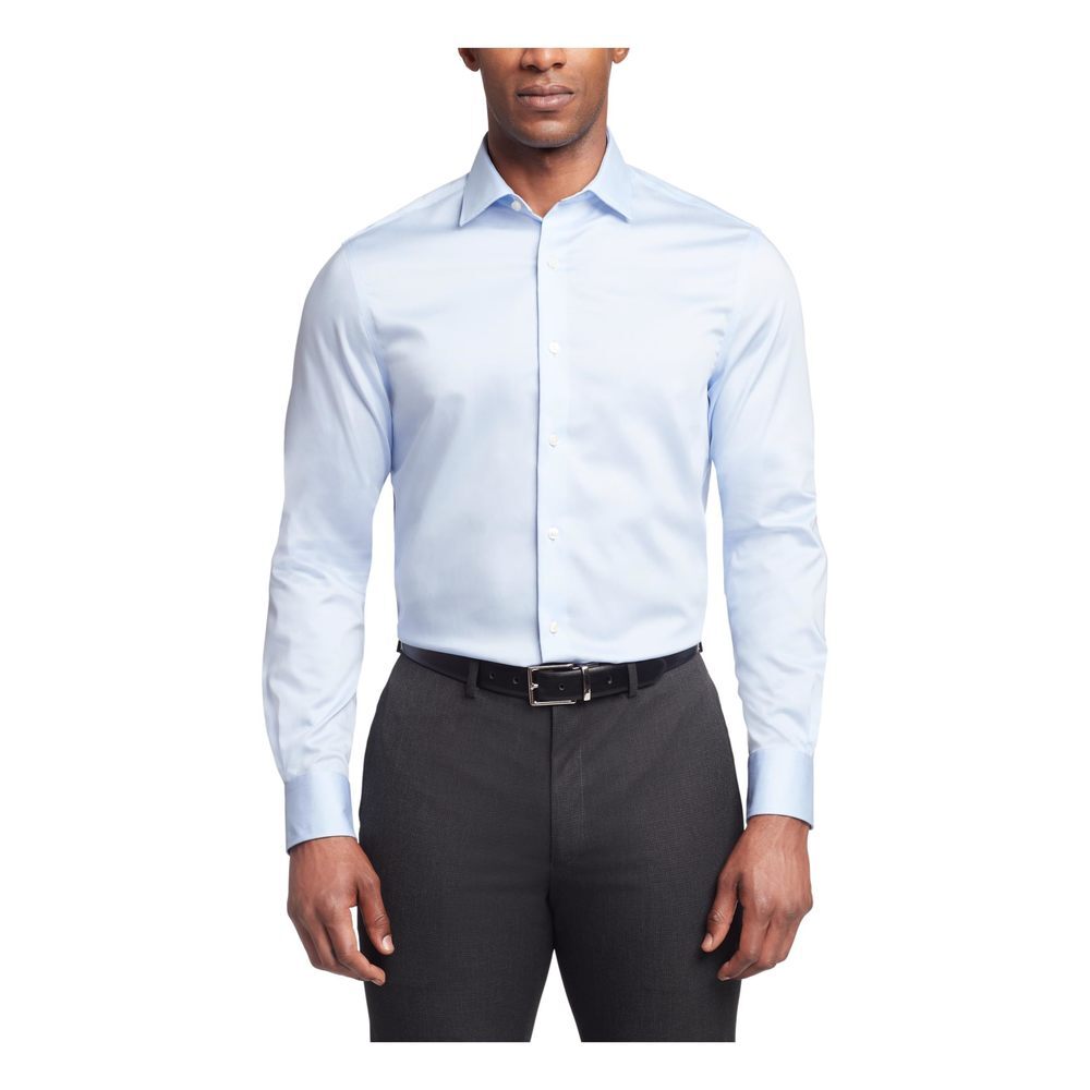 Tommy Hilfiger Men's Dress Shirt Regular Fit Stretch Twill Light Blue 17.5 32/33